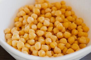 Cooked Chickpeas in a White Bowl Close-Up