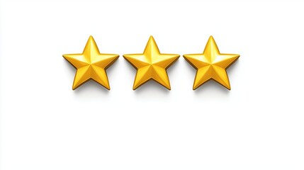 Obraz premium 3 golden stars on a white background. Three yellow stars as a customer's feedback, review. Rating