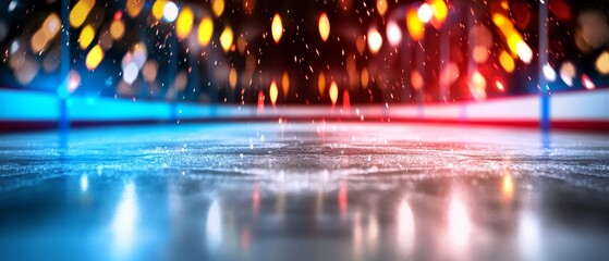 Sparkling Ice Rink at Night Colorful Lights Winter Sports Background