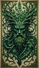 Green Man: A Mystical Portrait of Nature's Spirit Embodied in Intricate Foliage and Ancient Wisdom