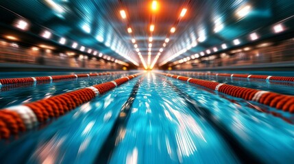 Dynamic Indoor Swimming Pool Lanes Competition Ready Blue Water Speed Motion