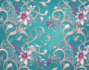 Fototapeta premium Elegant Floral Vines with Luminous Leaves and Gradient Background Pattern