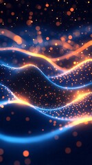 Obraz premium Abstract blue and orange glittering waves, creating a dreamy, futuristic background.