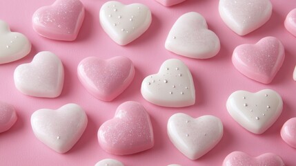 Fototapeta premium Romantic valentine's day background with soft pink hues and delicate heart-shaped paper cutouts for greeting cards and love-themed events