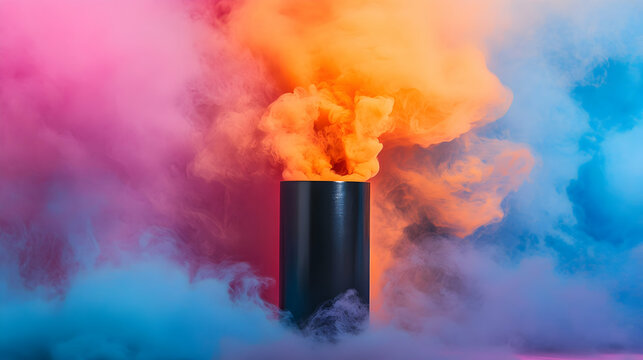 Abstract Colorful Smoke And Flames Rising From A Cylinder In A Cosmic, Starry Setting. Generative AI