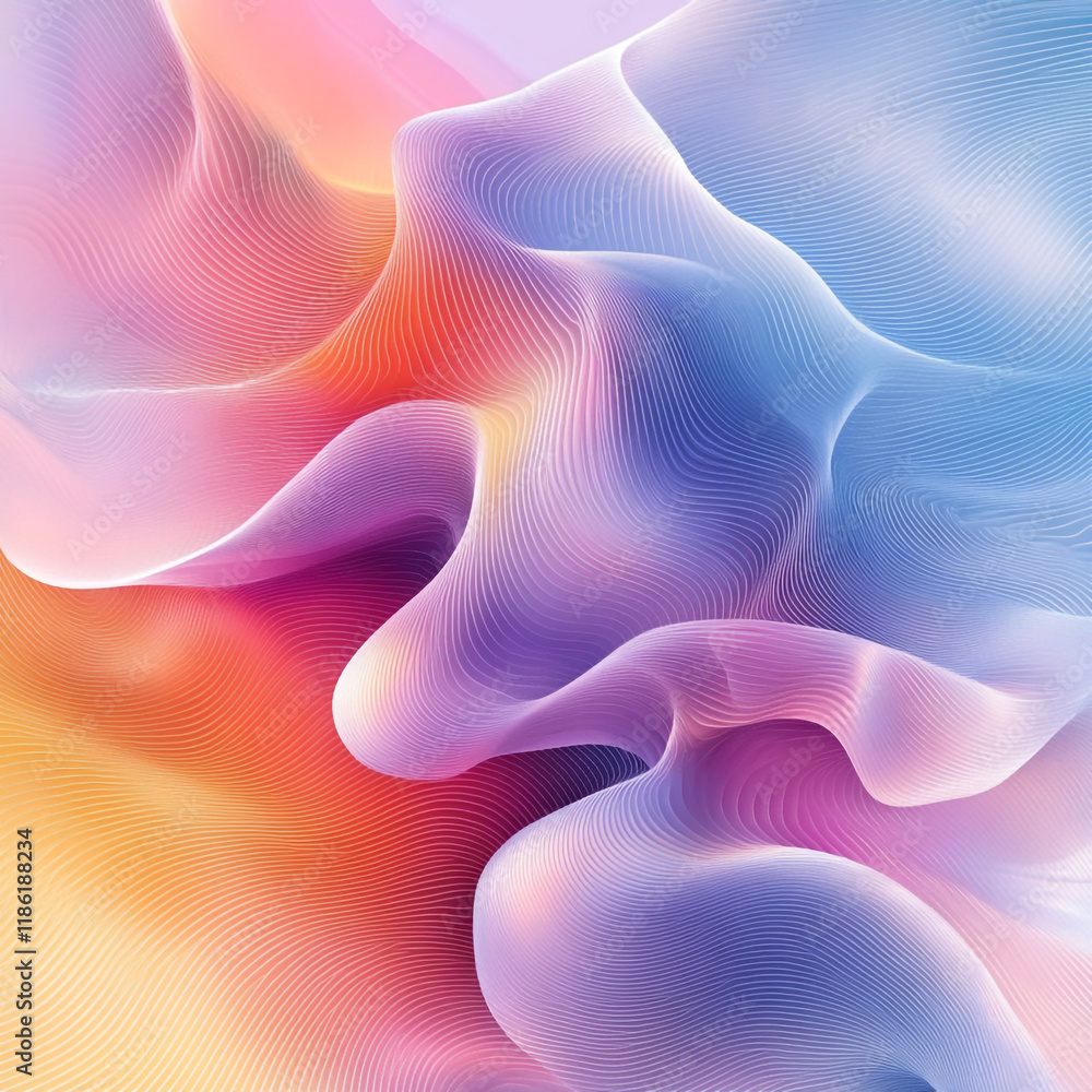 Poster abstract waves of vibrant colors blending softly in a fluid design