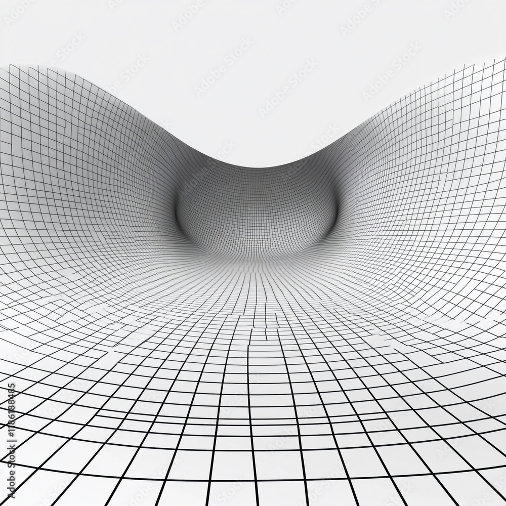 Poster curved grid landscape creates a sense of depth and perspective in a minimalist design