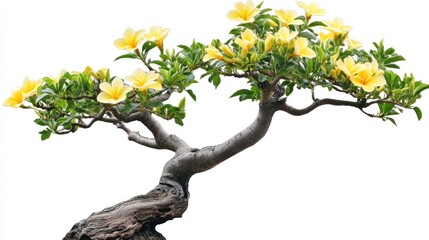 Fototapeta premium Blooming yellow bonsai tree isolated on white background, perfect for design