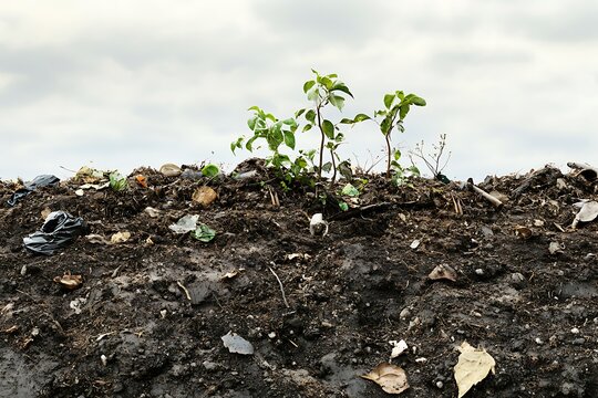Green shoots growing from landfill