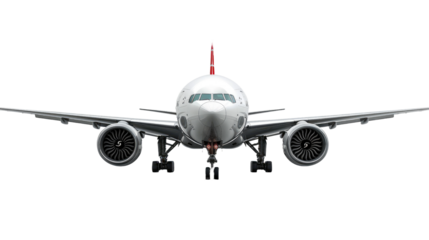 Front view of wide body passenger airplane isolated.