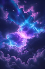 Obraz premium colorful sky at night, beautiful bright star light shining through the dark clouds, abstract illustration phone wallpaper art