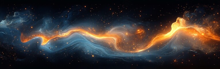 Abstract blue and orange glittering waves, creating a dreamy, futuristic background.
