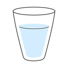 Transparent glass with blue water in doodle simple style. Glass of fresh drink. Thirst quenching