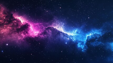 A cosmic dance of pink and blue nebulae against a starry background.