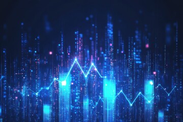 Futuristic cityscape, glowing arrows, digital landscape, data visualization