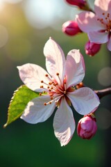 Obraz premium Colorful petals unfurl from the small white flowers on trees in early spring, tree, greenery, spring blossoms colorful