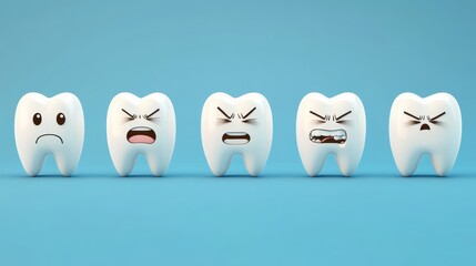 Fototapeta premium 3D Cute healthy tooth,tooth character with toothbrush ,Dental care illustration set,childrens dentistry concept,pain and lean on other teeth cause of tooth decay,dental care for kids.