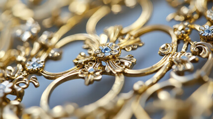 Fototapeta premium Intricate gold filigree design with sparkling gems, showcasing craftsmanship and elegance
