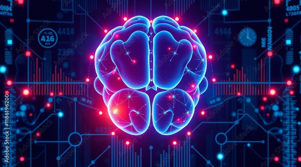 Aufkleber glowing digital brain with data visualization in a high-tech, futuristic environment