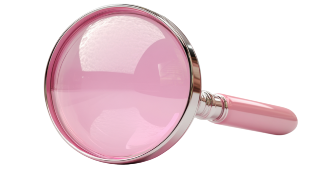 pink magnifying glass 3drender icon isolated on white background