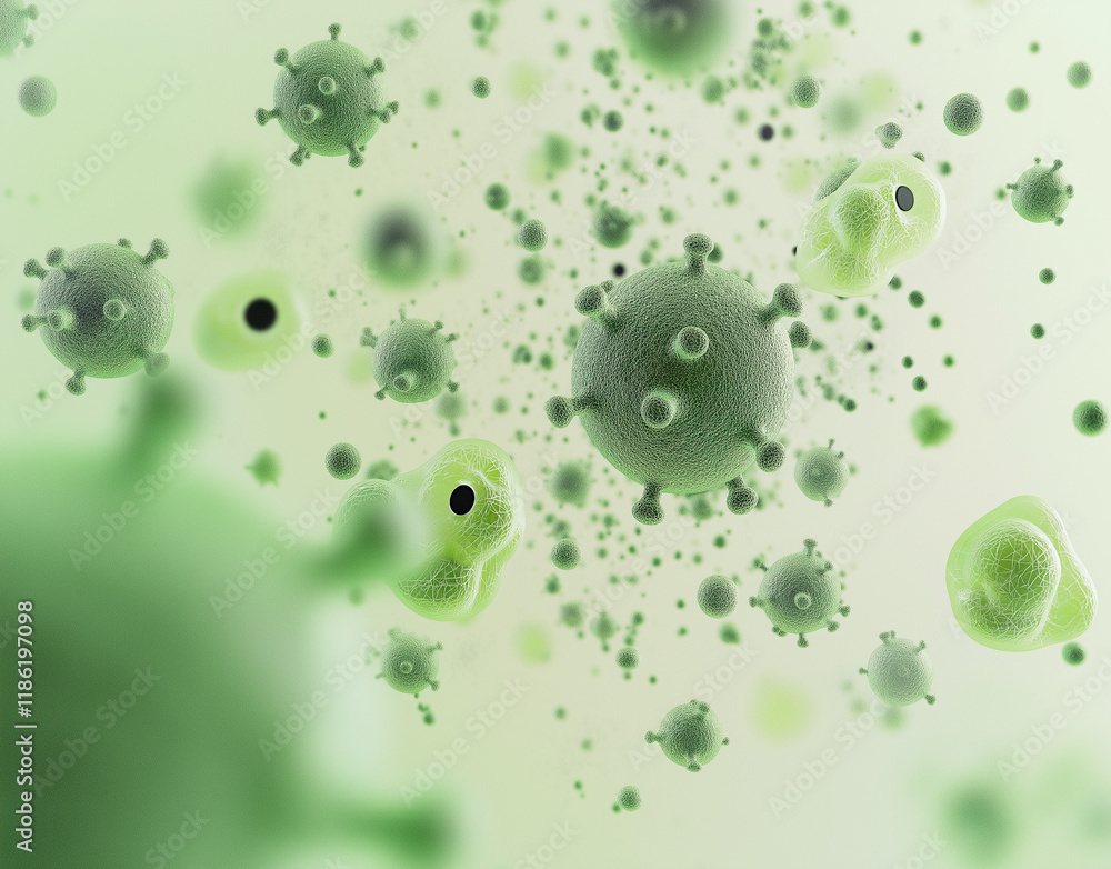 Aufkleber close-up of green bacteria on an isolated background, showcasing vivid colors and detailed textures,