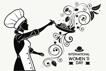 A female chef tossing vegetables in a pan