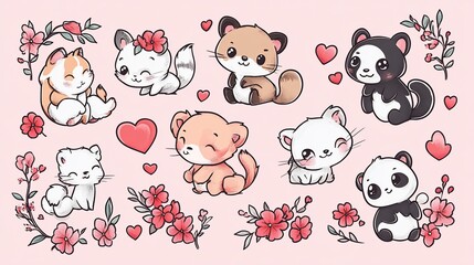 Adorable Kawaii Animals and Flowers: A Collection of Cute Illustrations