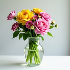 Fototapeta premium Freshly cut wildflowers in a simple glass vase, natural, floral