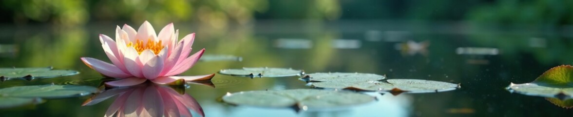 Delicate water lilies on a serene lake surface, serenity, peaceful lake