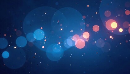 Obraz premium Softly glowing blue bokeh with scattered lights and stars in the sky at dusk for a romantic feel, cosmic, light, space