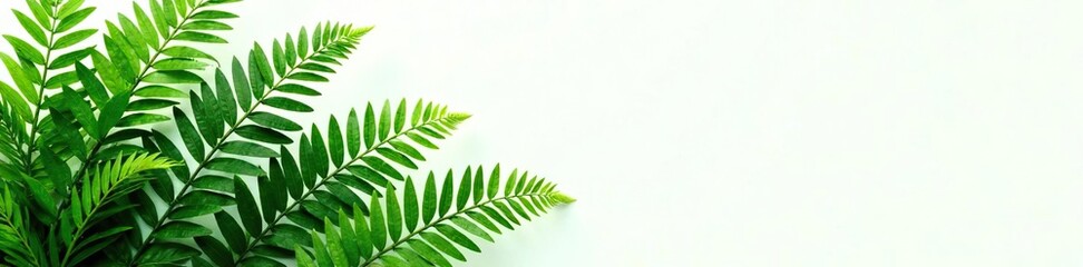 Fototapeta premium Lush green leaves of tropical fern isolated on white background, leafy greens, nature,