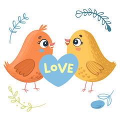 Two Adorable Birds Expressing Love with a Heart