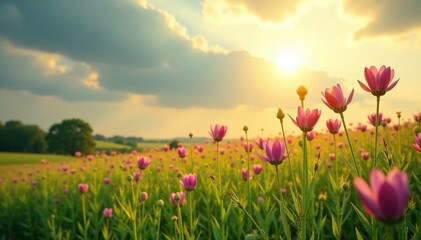 Obraz premium Flax plants swaying gently in the warm breeze, foliage, nature