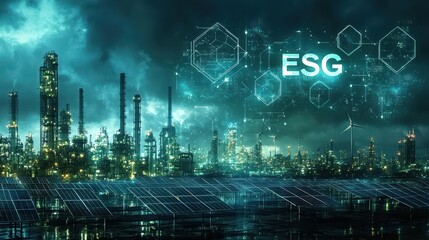 Fototapeta premium Sustainable energy transition in industrial landscape with esg focus