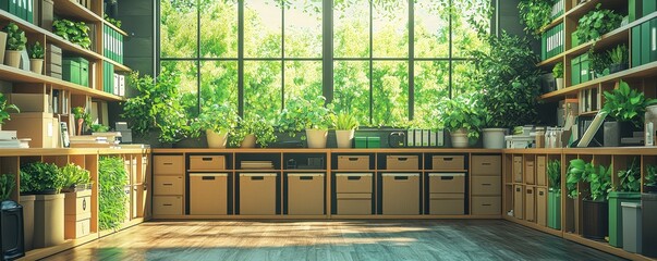 Bright modern office space with lush green plants and natural light