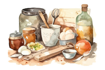 Custom vertical slats with your photo Watercolor background with kitchen utensils.