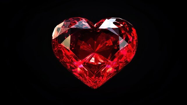 Precious heart shape red ruby stone glass isolated on black background