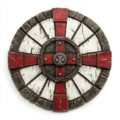 Medieval shield with red and white cross isolated on white background