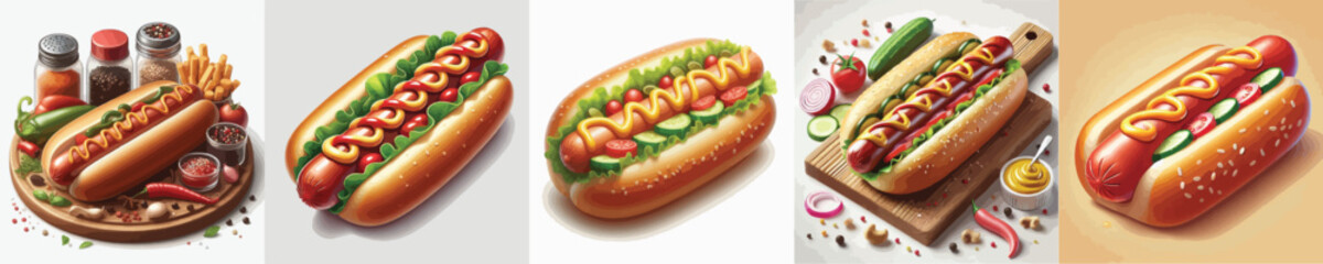 vector set of interesting hotdog dishes
