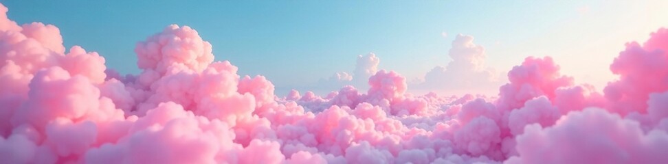 Soft pink cotton candy clouds drifting across the sky, , dreamy atmosphere, fluffy clouds