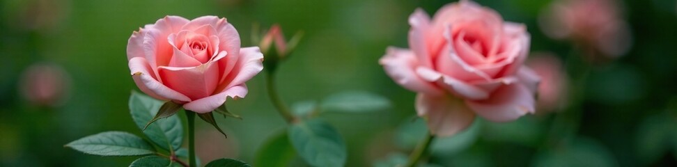 Delicate pink rose petals unfold on a lush green branch, Rose, botanical, flower arrangement