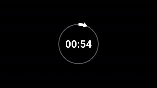 one minute countdown timer animation with alpha channel,1 minute timer from 60 to 0 seconds with transparent background