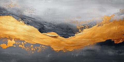 Gold Brushstroke on Textured Gray Canvas  
