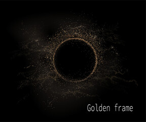 Round isolated gold frame with sparkling tinsel, design component.