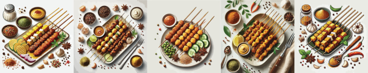 a vector collection of satay dishes from Indonesia