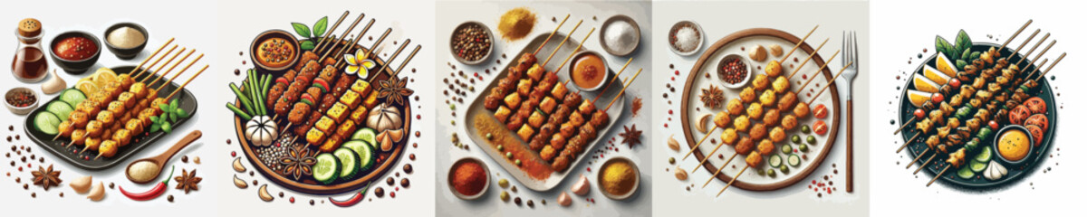 a vector collection of satay dishes from Indonesia