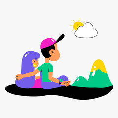Couple Sitting Outdoors On A Mountain View In Flat Vector Illustration Symbolizing Relaxation, Nature, And Adventure, Isolated On White Background