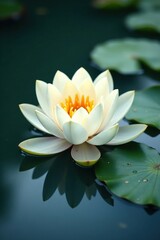 Delicate white lily petals unfolding at water surface, serene, flowers, water