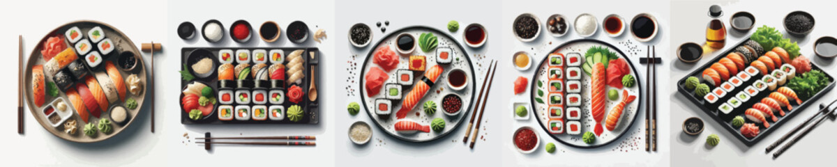vector set of very delicious sushi dishes