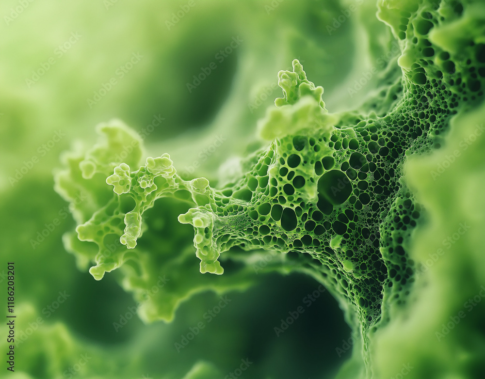 Aufkleber close-up of green bacteria on an isolated background, showcasing vivid colors and detailed textures,